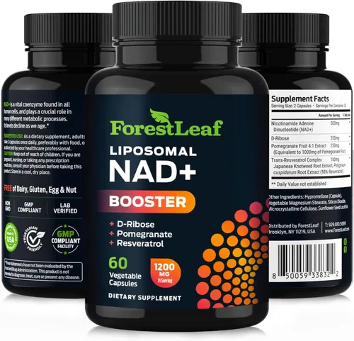 Miniatura 8 de ForestLeaf NAD - Cápsulas de resveratrol, suplemento liposomal NAD para mujeres y hombres con D-ribosa y granada, NAD+ para energía, concentración
