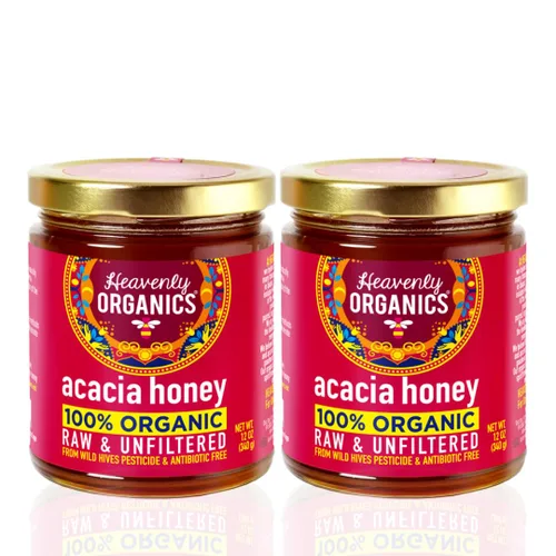 Heavenly Organics Miel de acacia cruda, 100% orgánica, miel floral suave de flores de acacia | Sin calentar, ligeramente filtrada | Edulcorante