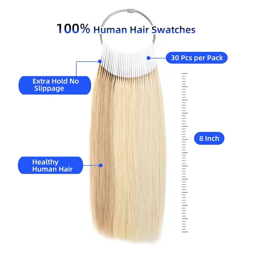 Miniatura 2 de Muestras de cabello humano, 3 niveles naturales para pruebas de salón, muestra de color, 30 piezas de 8 pulgadas, rubio más claro/rubio claro/marrón