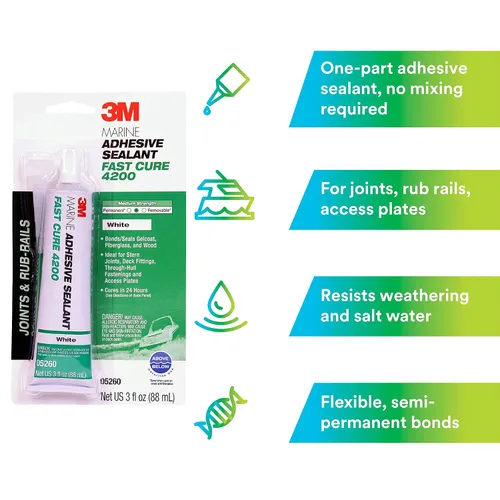 Miniatura 2 de 3M TALC Marine Sellador Adhesivo de Curado Rápido 4200 (05260) - Sellador Adhesivo Flexible Semi-Permanente para Barcos y Aplicaciones Marinas