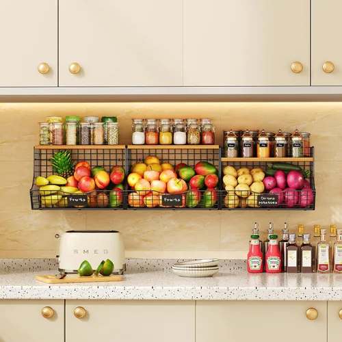 Miniatura 5 de Cesta de Frutas Extra Grande para Cocina con Tapa de Madera y Placa de Identificación – Contenedor de Almacenamiento de Cebolla y Papa Montado