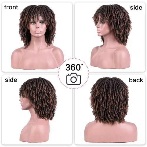 Miniatura 4 de Pelucas de rastas cortas de 6 pulgadas para mujeres y hombres negros con clips, pelucas trenzadas sintéticas con rizos postizos, rizos Afro, rizos