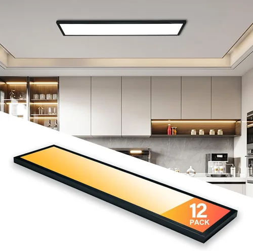 Miniatura 15 de Lámpara de panel plano LED negra de 1x4 pies, montaje en superficie, 5000K-4000K-3000K seleccionable y regulable Triac, lámpara de techo rectangular