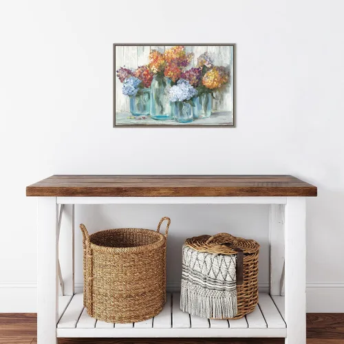 Miniatura 6 de Amanti Art Lienzo enmarcado para pared, hortensias de otoño en tarro de vidrio de Carol Rowan (23 pulgadas de ancho x 16 pulgadas de alto), marco