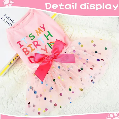 Miniatura 4 de Feliz cumpleaños linda falda rosa para perras pequeñas, vestido de primavera/verano