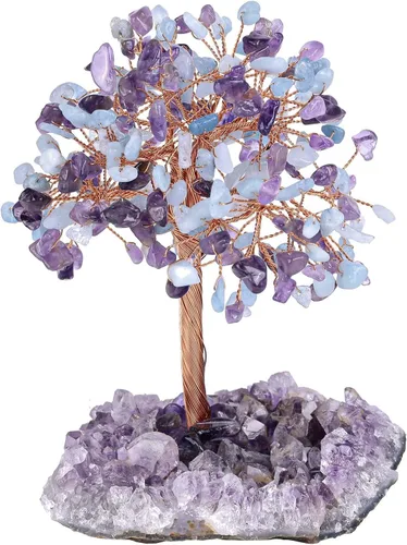 Miniatura 18 de mookaitedecor Árbol de cuarzo rosa natural, cuarzo de roca y cristal citrino con base de cristal de racimo de amatista, figuras de árbol de dinero
