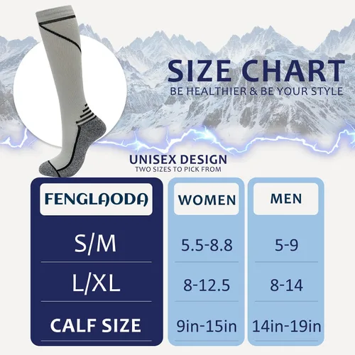 Miniatura 2 de fenglaoda 8 pares de calcetines de compresión para hombres y mujeres de 20 a 30 mmHg hasta la rodilla, enfermera, embarazada, correr, médico