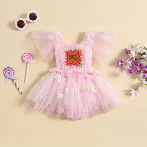 Miniatura 2 de Ursobutegl Mameluco de princesa para bebé recién nacida, vestido de malla bordado, elegante, tutú con falda, overol para cumpleaños