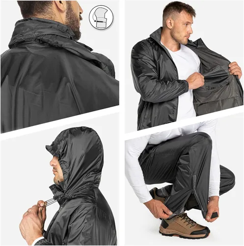 Miniatura 5 de 33,000ft Traje de lluvia para hombre con capucha oculta, impermeable, equipo de lluvia (chaquetas y pantalones)
