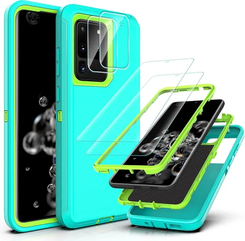 YmhxcY Funda protectora resistente 3 en 1 para Galaxy S20 Ultra de 6.9 pulgadas, con película de TPU flexible y película de lente de cámara, paquete
