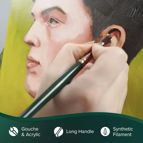 Miniatura 3 de Silver Brush Limited 2500 - Cepillo redondo de satén rubí para gouache y todos los acrílicos, cepillo de arte de mango largo, tamaño 1, verde