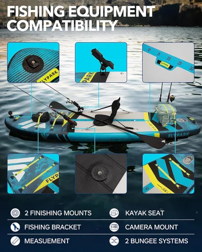 Miniatura 4 de Flypark Tabla de remo inflable de 10'8/11'x35'' para pesca y familia, tabla de remo inflable extra ancha, 430 libras, 3 personas, tabla de remo