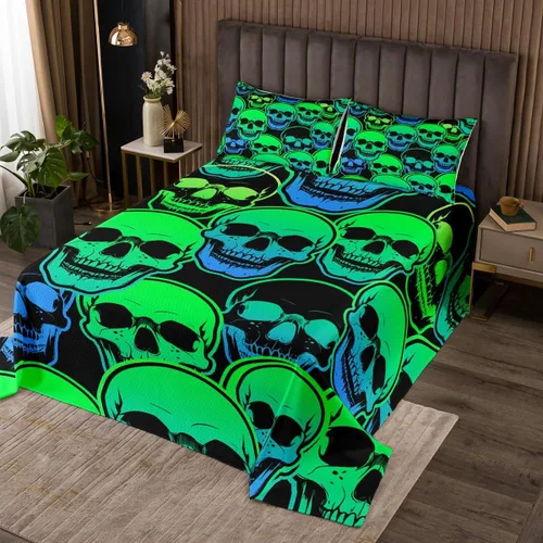 Miniatura 9 de Erosebridal Juego de ropa de cama de gatos de Halloween, lindo juego de cama espeluznante con diseño de gatito neón degradado, juego de colcha