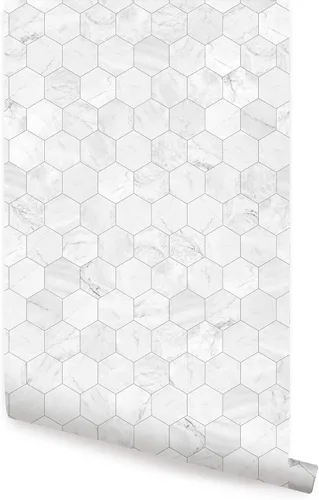 Miniatura 6 de Simple Shapes Papel tapiz pequeño de mármol hexagonal, despegar y pegar (una sola hoja, 2 x 9 pies, blanco)
