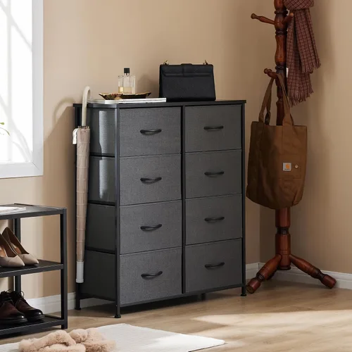 Miniatura 7 de Sweetcrispy Cómoda para dormitorio, cómoda de tela con 8 cajones, cómoda para armario, sala de estar, marco de acero resistente, parte superior