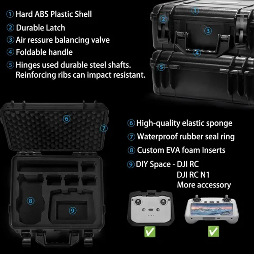 Miniatura 3 de Lekufee Funda rígida impermeable compatible con DJI Air 2S/2, Fly More Combo, DJI RC 2, RC N3/N2/N1 y accesorios (solo funda)