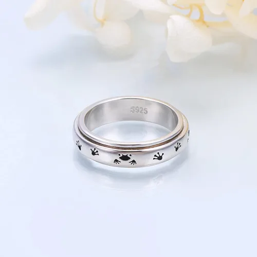 Miniatura 2 de Anillo de plata de ley con diseño de pata de rana, anillos giratorios para la ansiedad para mujeres y adolescentes