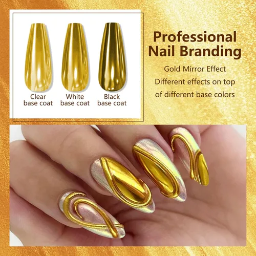 Miniatura 2 de Espejo holográfico dorado cromado polvo para uñas efecto brillantina, lentejuelas de polvo metálico, gel UV, pigmento de polvo cromado para uñas