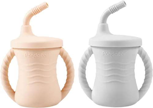Miniatura 8 de PandaEar Vaso de entrenamiento de silicona, paquete de 2 tazas para beber para bebés con asas y popote para bebés y niños pequeños a partir de 6