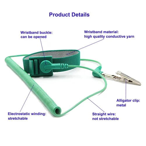 Miniatura 2 de Correa de muñeca antiestática con cable de conexión a tierra ESD Pulsera antiestática ajustable cuerda en espiral pulsera anti choque (1)