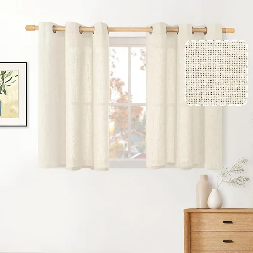 Miniatura 103 de BGment Cortinas de Lino Beige de 63 Pulgadas de Largo 2 Paneles - Tratamientos para Ventanas con Textura de Arpillera Filtrantes de Luz Cortinas