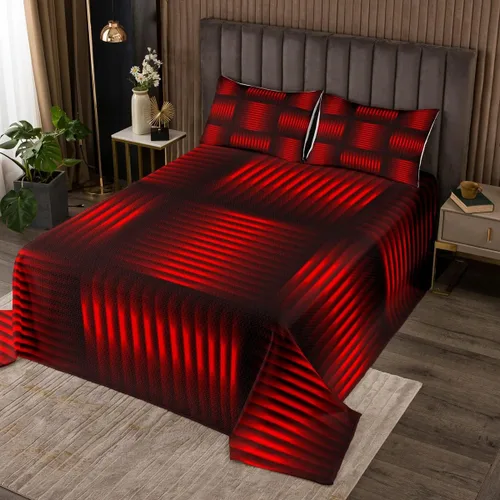 Miniatura 5 de Castle Fairy Juego de edredón moderno de 2 piezas con diseño de rayas abstractas, gris, rojo, negro, para niños, jóvenes, hombres y mujeres