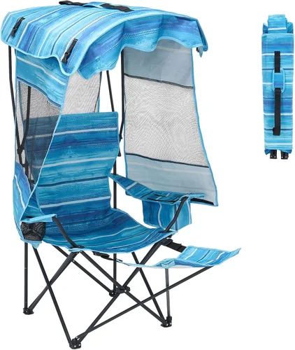 Miniatura 10 de LILYPELLE Silla de playa con toldo y reposapiés, silla de camping plegable portátil con bolsa enfriadora y soporte para tazas, parasol ajustable
