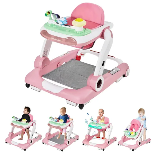 Miniatura 7 de Andador de bebé 5 en 1 con ruedas, andadores de bebé para niños y niñas de 6 a 18 meses, andador plegable ajustable con saltador, bandeja de Negro