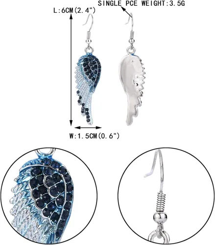 Miniatura 5 de Ever Faith aretes con forma de alas de ángel, de gancho, vidrio austriaco, de tono plateado