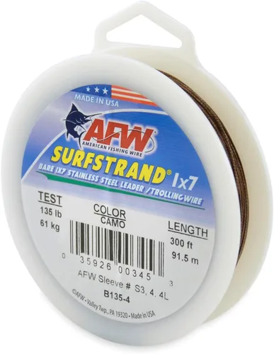 Miniatura 22 de Surfstrand Bare 1x7 Cable Líder de Acero Inoxidable - Línea Líder de Pesca para Agua Salada, 20lb Test - 325lb Test en Brillante, Camuflaje
