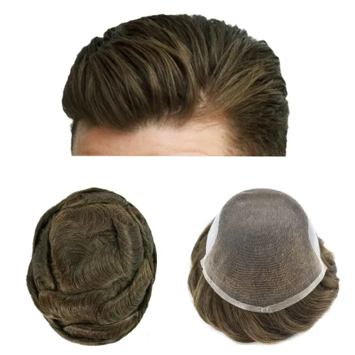 Miniatura 130 de Sistema de repuesto de cabello humano europeo con encaje frontal suizo para hombre, tupé para hombre, pieza de cabello, nudo blanqueado, línea #17