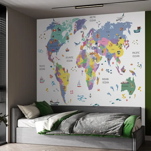 Miniatura 8 de Papel tapiz para habitación de niños, espacio de astronauta, mural de mapa gigante del mundo con países, papel tapiz para guardería, despegar