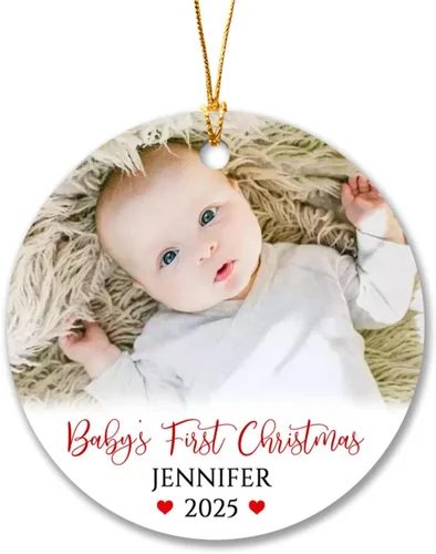 Adorno de Navidad personalizado con foto del primer año del bebé 2025, adorno de Navidad con foto personalizada del primer año del bebé para nuevos