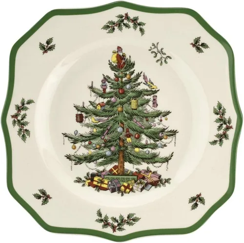 Miniatura 2 de Spode Plato de Ensalada Festoneado Árbol de Navidad - Plato de Aperitivos de Gres con Temática Navideña - Plato de Cena Navideño de 9 Pulgadas