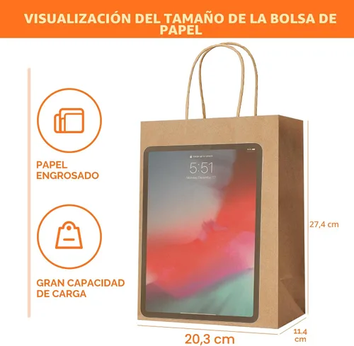 Miniatura 2 de METAPRINT Paquete de 100 bolsas de papel kraft azul medianas de 8 x 4.5 x 10.8 pulgadas con asas a granel, bolsas de regalo, compras de comestibles