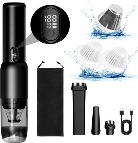 Miniatura 8 de Aspiradora de mano para automóvil, inalámbrica portátil de 20 KPA, potente succión con luz LED, inflador de aire 2 en 1, mini recargable de bajo