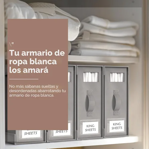 Miniatura 3 de Criusia Organizadores y Almacenamiento de Sábanas de Cama, Paquete de 6 Cajas Organizadoras de Armario de Ropa Blanca Plegables – Soporte de Ropa