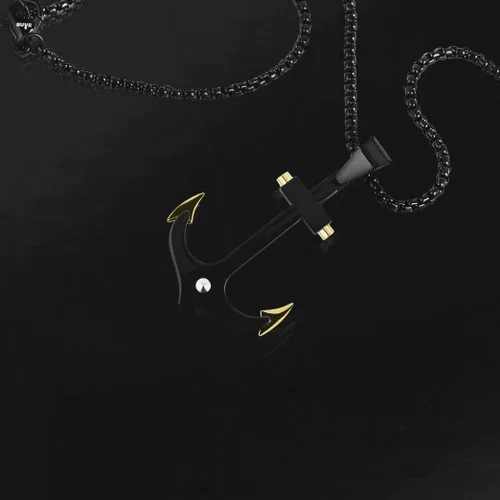 Miniatura 6 de Buve Collar con colgante de ancla negra, colgante náutico para hombres con puntas doradas y collar pirata de cadena Rolo de 26 pulgadas, hecho