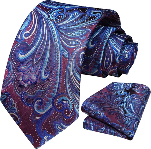 Miniatura 18 de HISDERN Corbatas para hombre, corbata de cachemira y bolsillo cuadrado tejido clásico floral para hombre, corbata de fiesta de boda