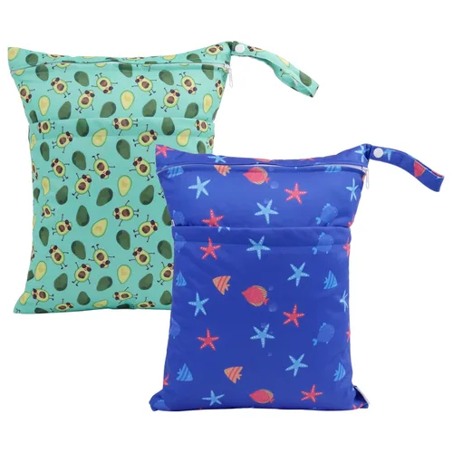 Miniatura 29 de ALVABABY 2 bolsas de pañales de tela para ropa húmeda, reutilizables con dos bolsillos con cremallera, para viajes, playa, piscina, guardería