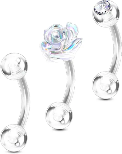 OUFER 3 piezas de joyería para piercing de rook, piercings de plástico para cirugía, joyería de piercing de cejas transparente, anillos de ceja de