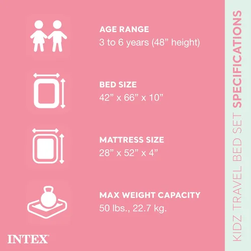 Miniatura 2 de Intex 66810EP Juego de cama inflable Kidz de viaje: colchón de aire incluye bomba de mano y bolsa de transporte - Uso en interiores - 28" x 52x4