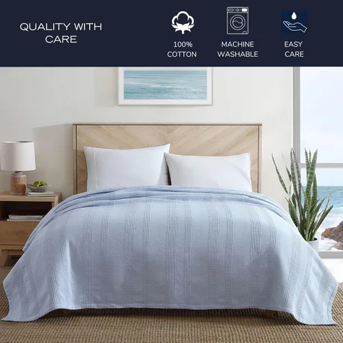 Miniatura 9 de Nautica - Manta individual, ropa de cama de algodón suave, peso medio para todas las estaciones (marrón claro Chevron, individual)