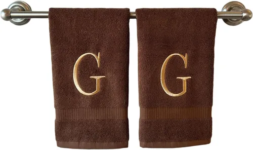 Miniatura 156 de Toalla de mano con inicial beige para baño, toalla bordada decorativa de calidad de hotel de lujo con monograma para tocador, spa, certificado