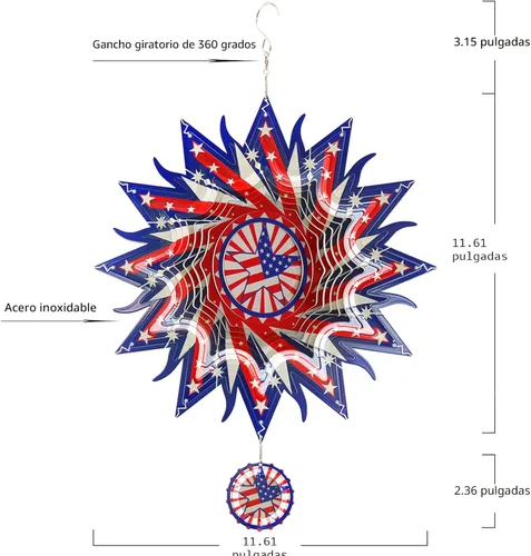 Miniatura 6 de DJUAN Decoraciones del 4 de julio, 30cm Bandera americana patriótica giratoria de viento del 4 de julio para exterior, Giratorias de viento