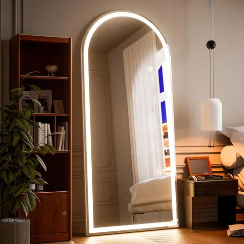 Miniatura 9 de Espejo LED de longitud completa, 56 x 20 pulgadas, espejo de longitud completa con esquina redondeada, pie para dormitorio/vestidor, iluminación
