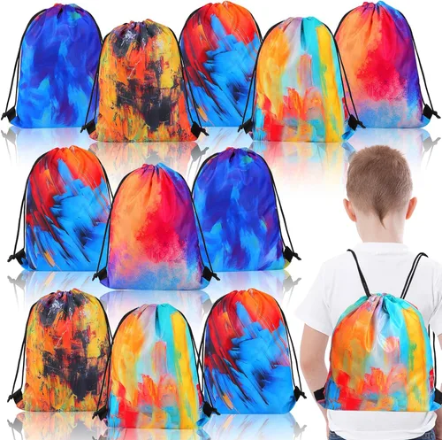 15 bolsas de regalo de fiesta con cordón de teñido anudado, mochila pequeña con cordón, bolsa de tela con cordón, bolsas de regalo de cumpleaños de