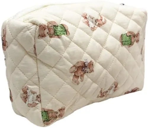 Miniatura 4 de Alafime Bolsa de maquillaje kawaii con patrones de oso conejo, bolsa de almacenamiento para cosméticos, bolsa de aseo con cremallera estética