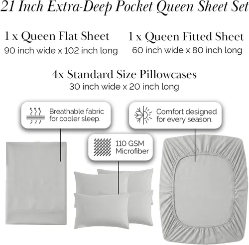 Miniatura 338 de Southshore Fine Living, Inc. Juego de 7 piezas de sábanas King divididas para cama ajustable, juego de sábanas King divididas con bolsillo de 21