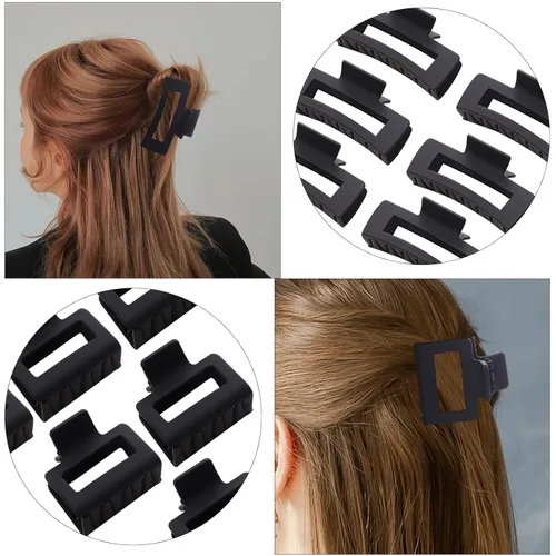Miniatura 3 de Paquete de 12 pinzas tipo garra cuadradas negras, pinzas tipo garra rectangulares grandes y pequeñas neutrales, pinzas para cabello grandes mate